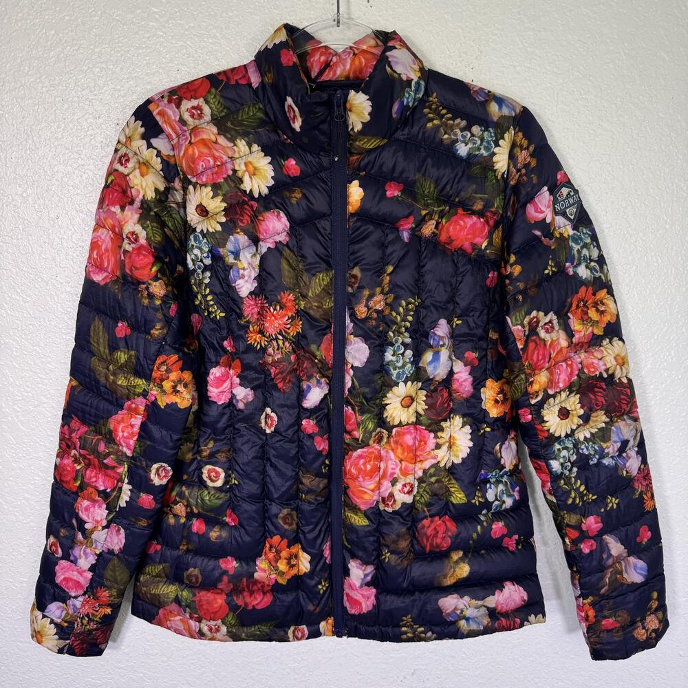 Rokk Down Jacket Womens Medium Floral Quilted Puffer Packable Norway Lightweight
